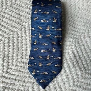 Hermes Paris Blue Tie with Raccoon Pattern
